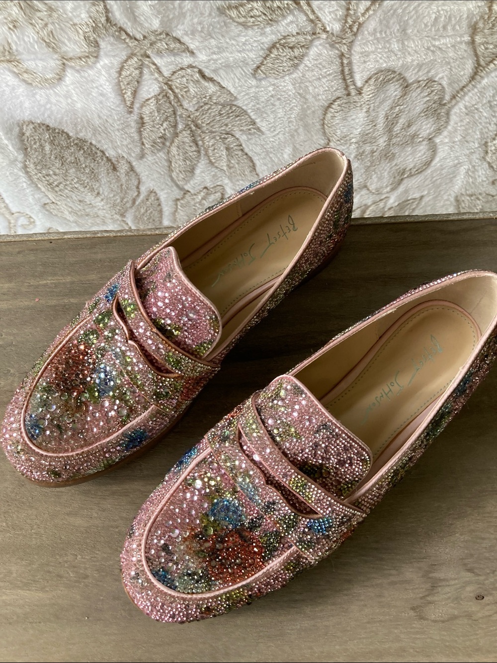 Betsey Johnson Aron Floral Shimmer Rhinestone Embellished Penny Loafers 8.5 - Picture 7 of 14